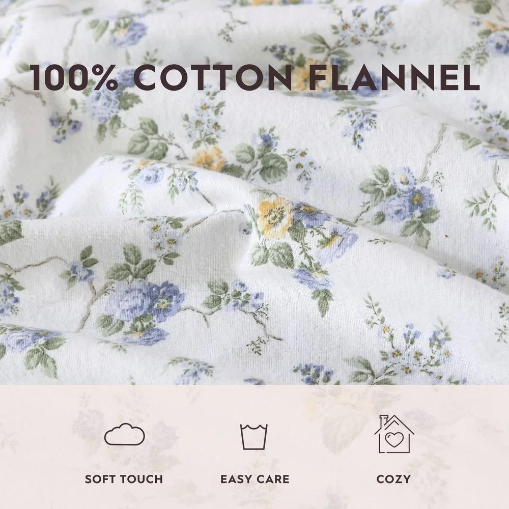 Laura Ashley Cotton Flannel 4-Piece Sheet Set, Queen